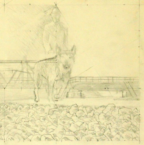 Alex Colville Dog, Man and Bridge Sketch