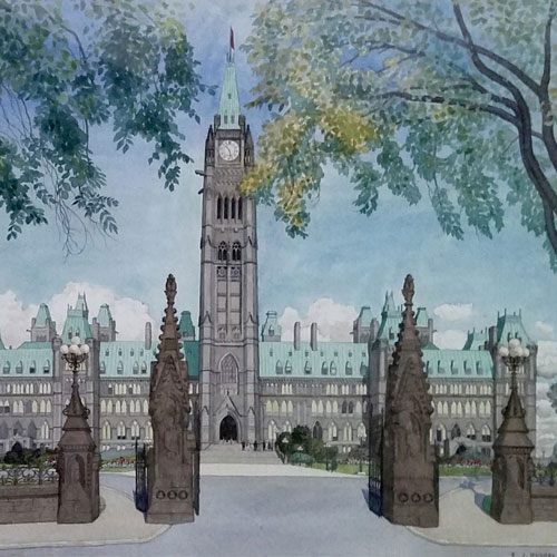 E.J. Hughes Parliament Buildings Painting