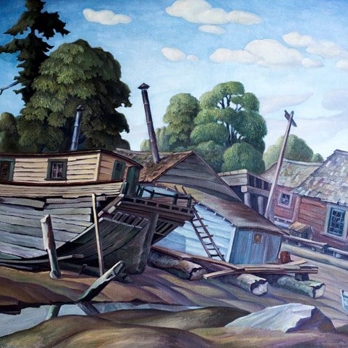 W.P. Weston Flotsam House Boats in Victoria Harbour Painting